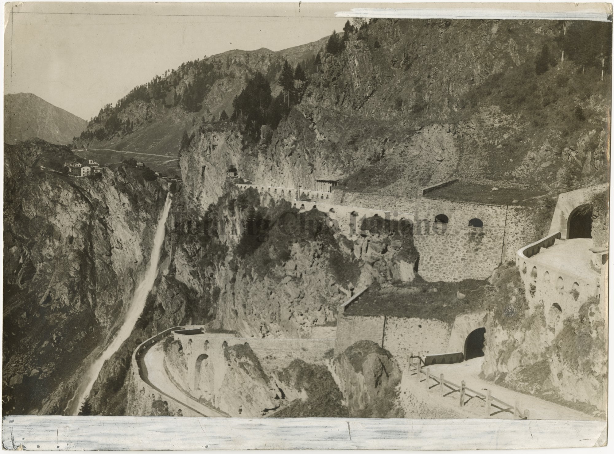 Galleria, cascata e paese di Pianazzo, 1930