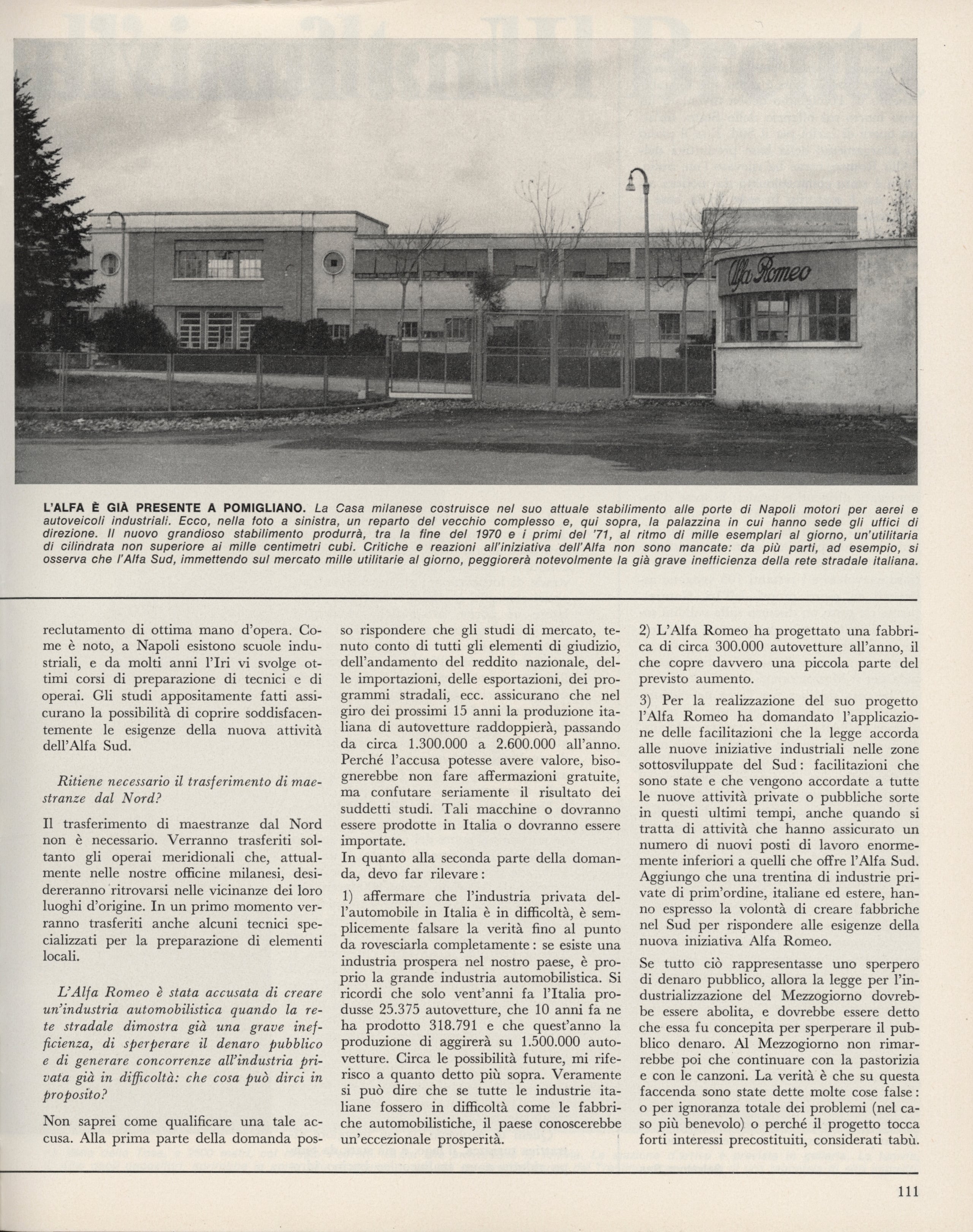 Pomigliano: il paese dell'Alfa Sud, Le Vie d'Italia e del mondo, febbraio 1968, pp. 108-111