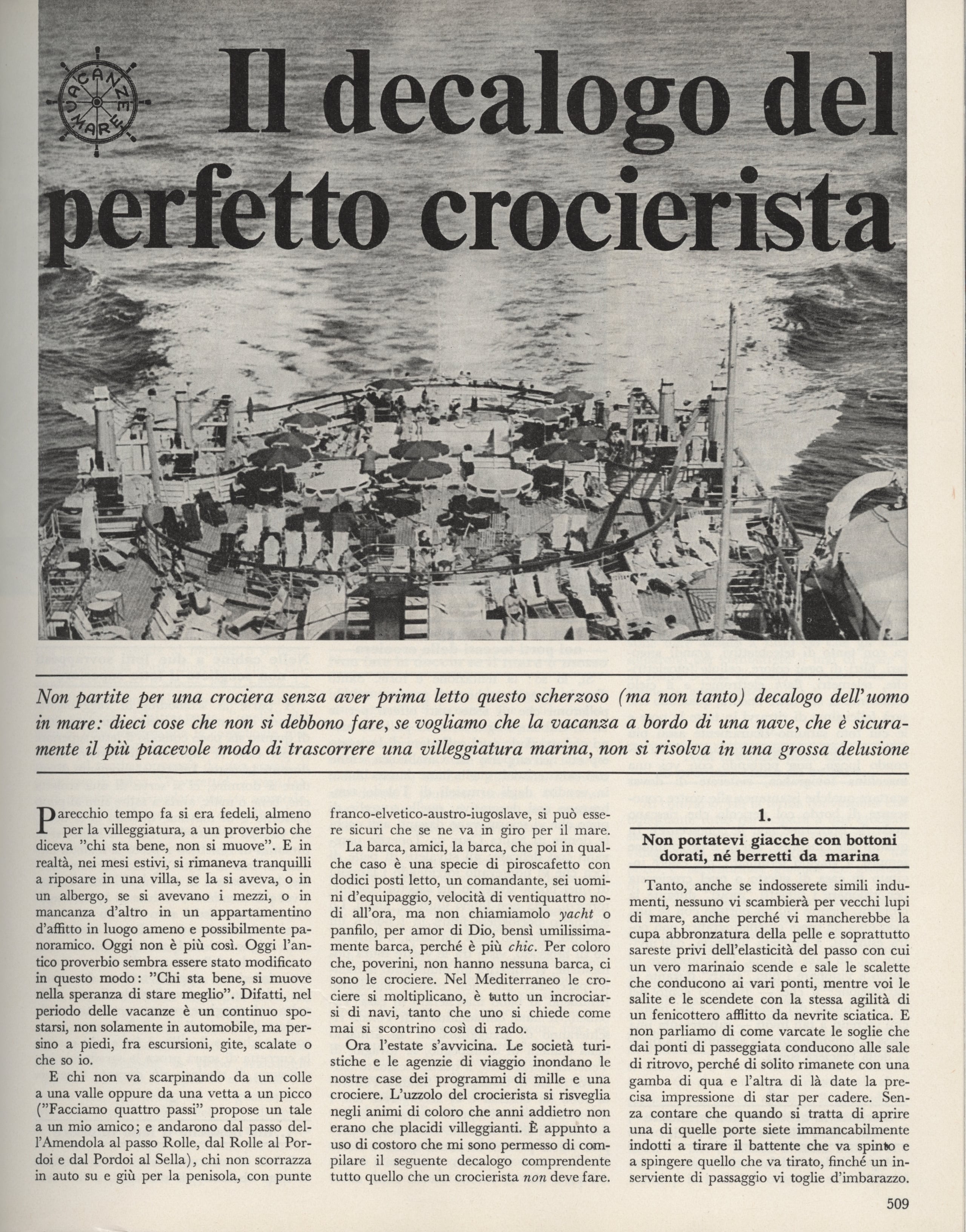 Il decalogo del perfetto crocierista, Le Vie d'Italia e del mondo, giugno 1968, pp. 509-511