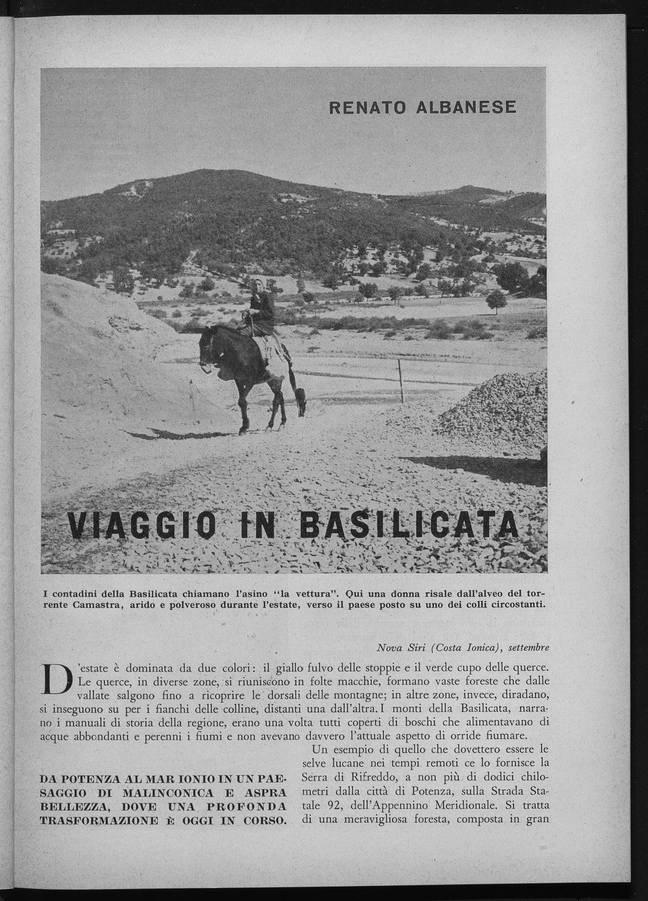 Renato Albanese, Viaggio in Basilicata, Vie d'Italia, ottobre 1956, pp. 1249-1259
