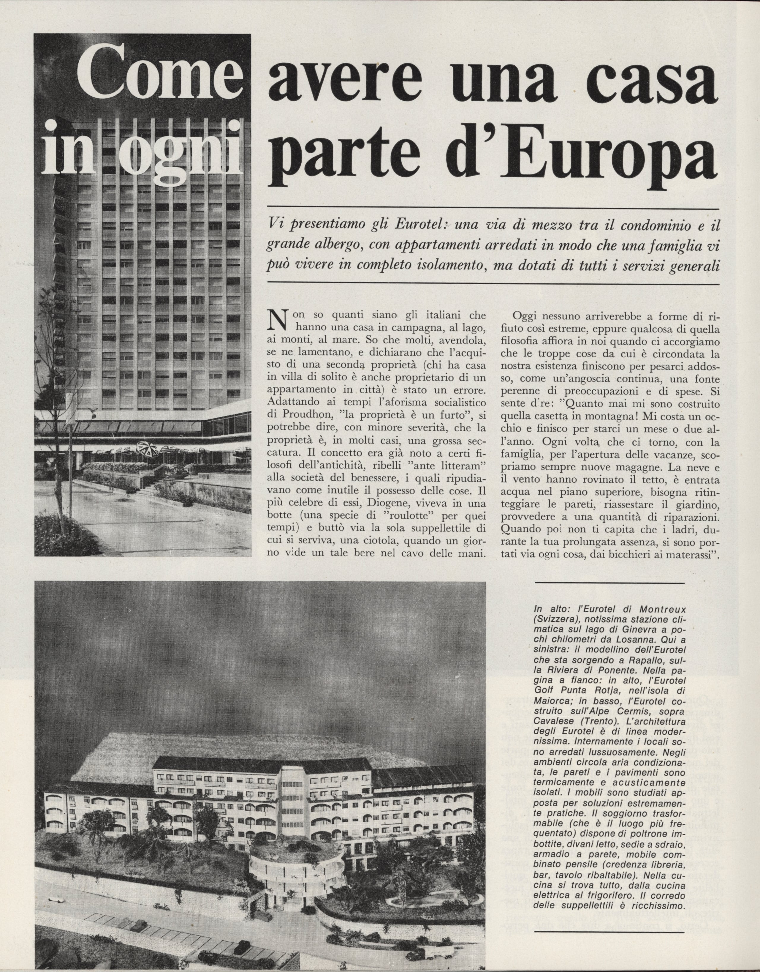 Come avere una casa in ogni parte d'Europa, Le Vie d'Italia e del mondo, giugno 1968, pp. 552-554
