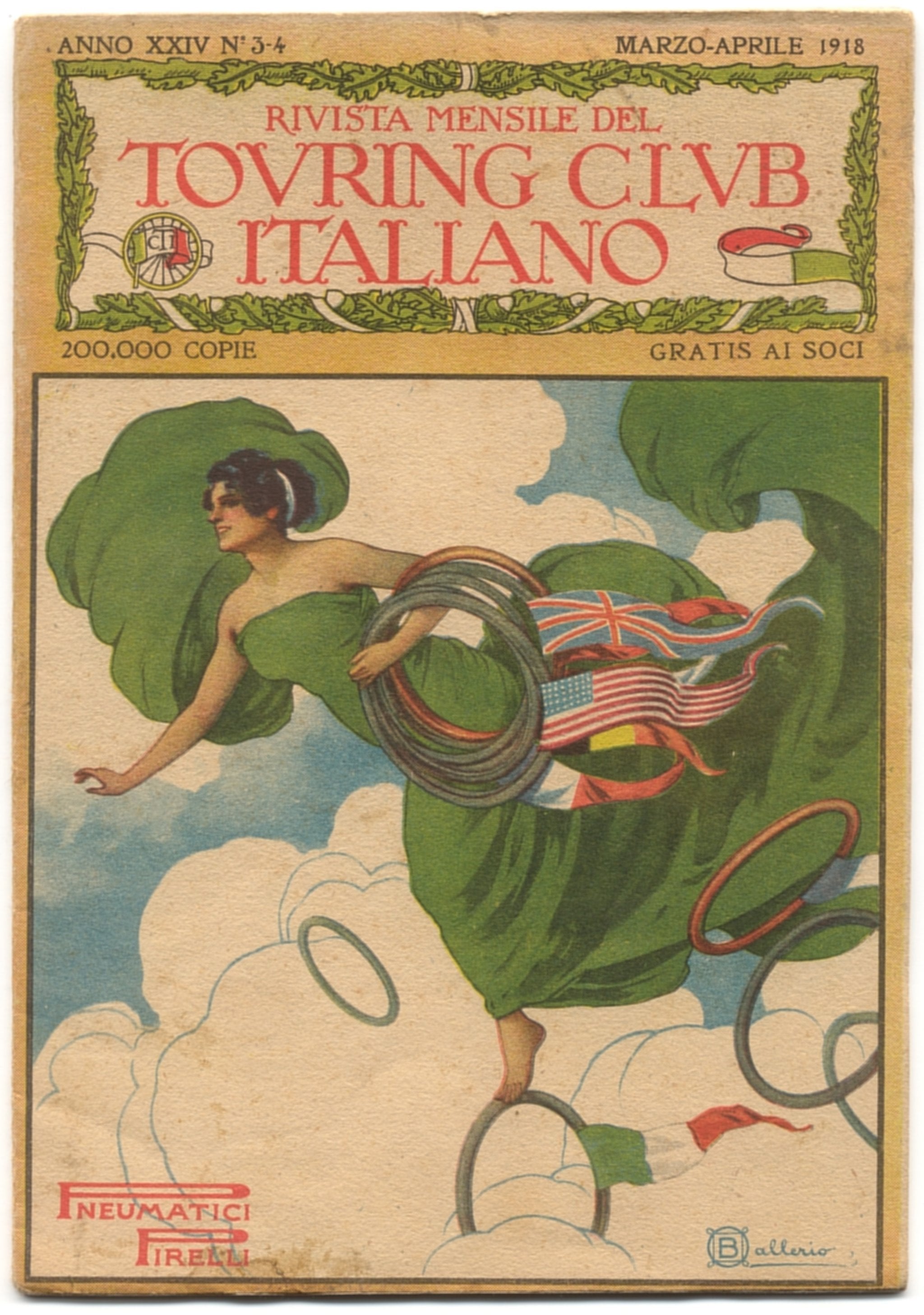 Rivista Mensile, febbraio 1918: una copertina di Osvaldo Ballerio