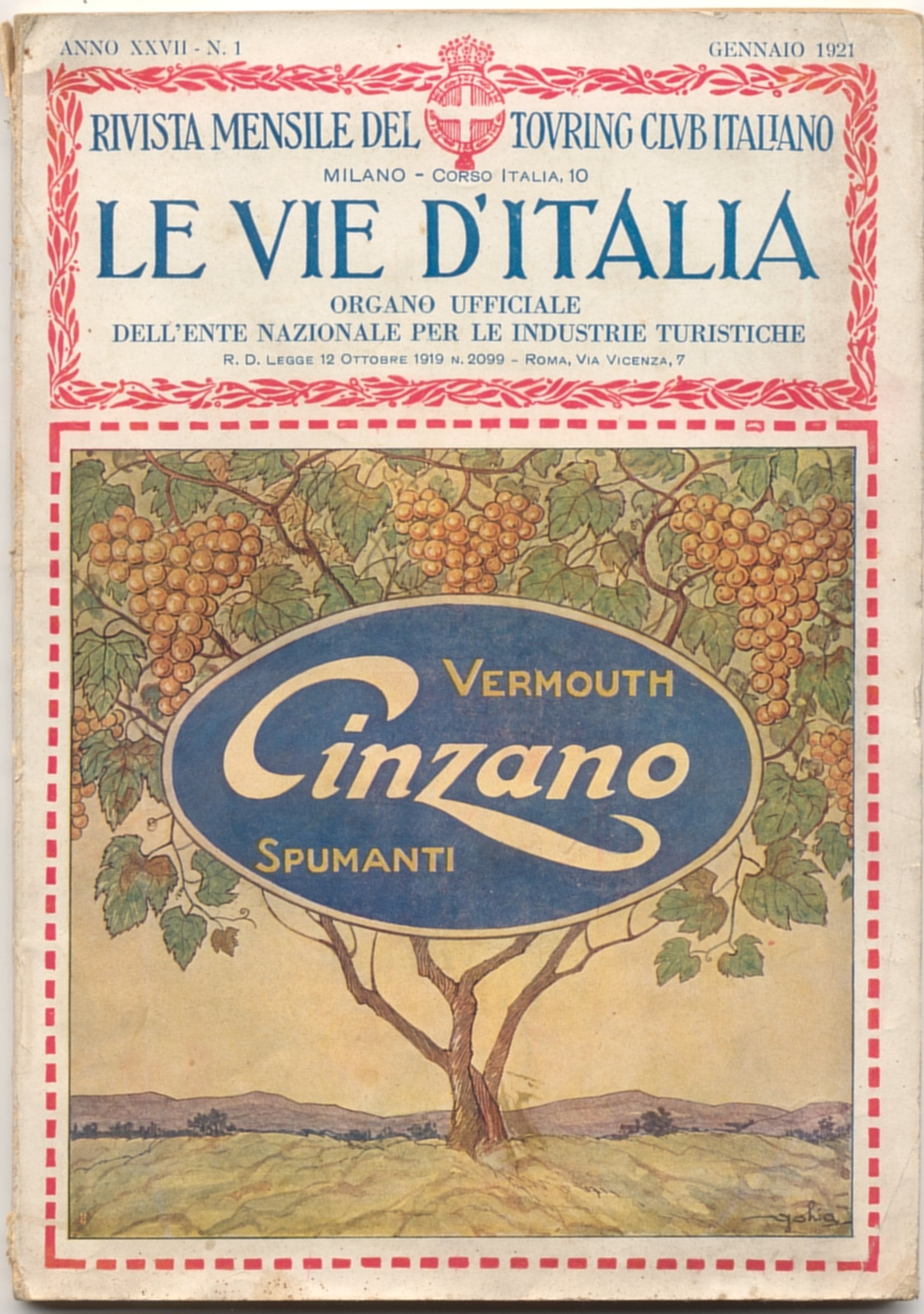 Vie d'Italia. gennaio 1921: il primo numero che sancisce la collaborazione con l'ENIT
