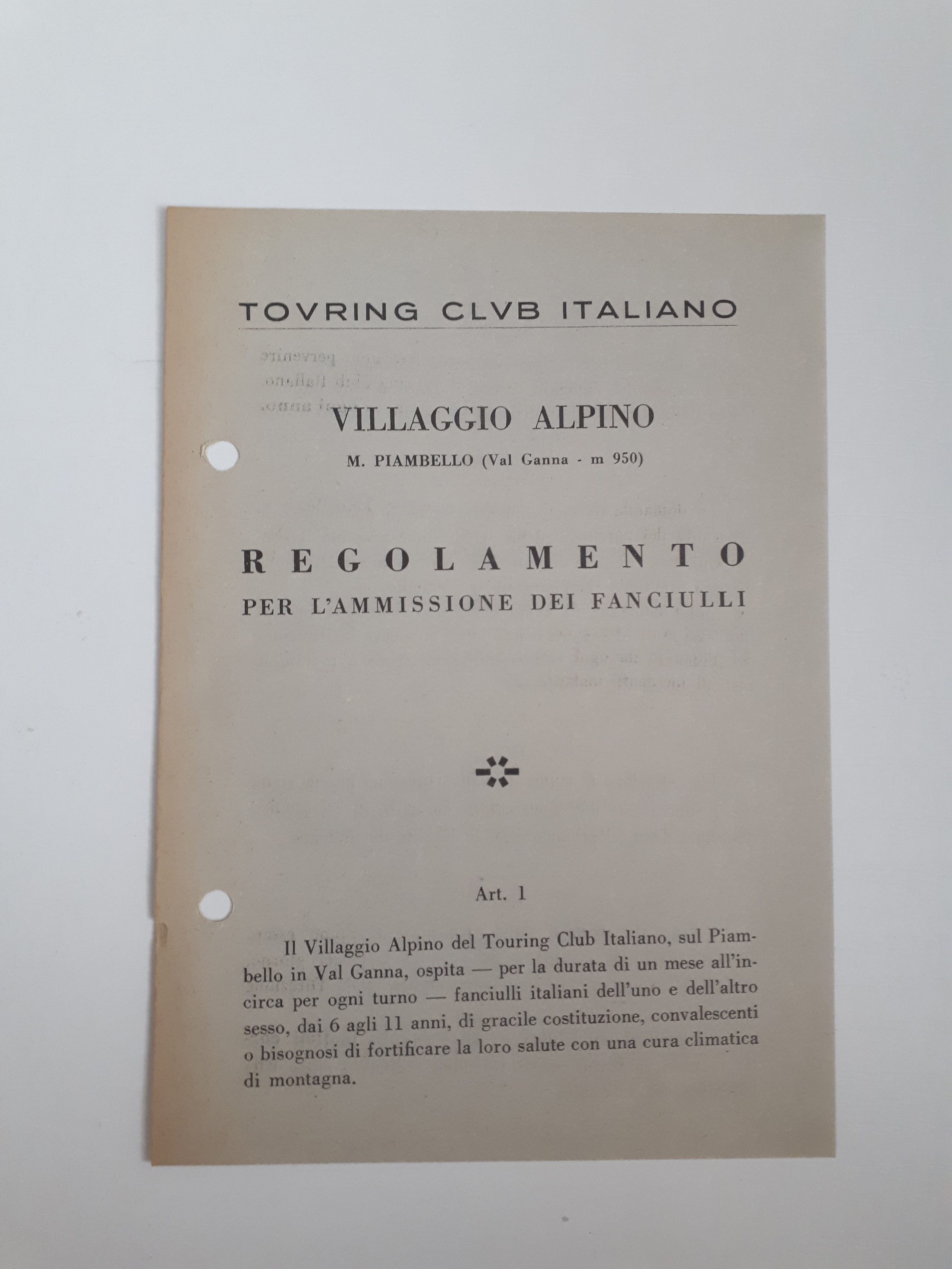 Regolamento per l'ammissione dei fanciulli, 1940