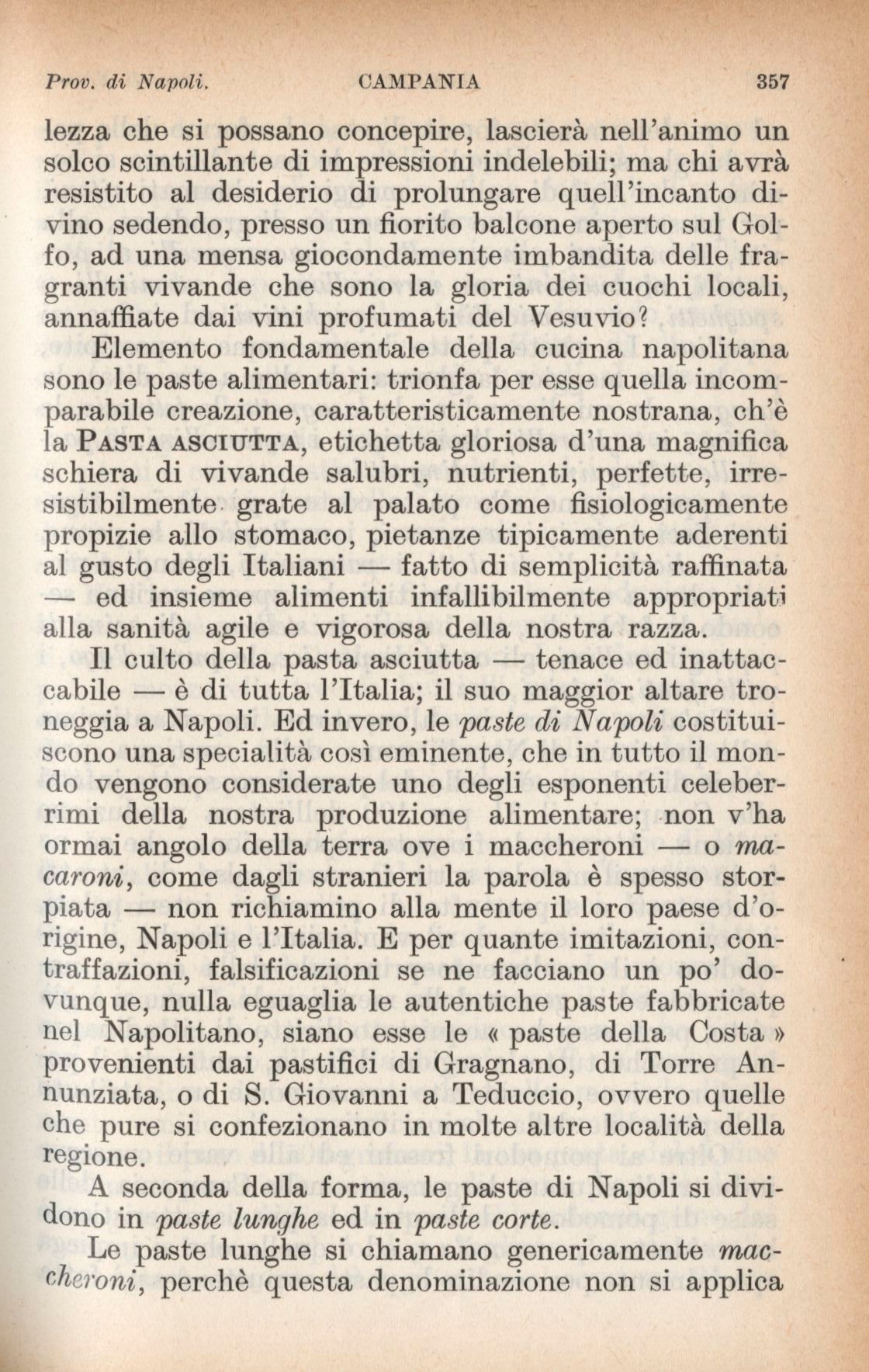 Una pagina della Guida Gastronomica TCI del 1931 dedicato alla pasta a Napoli