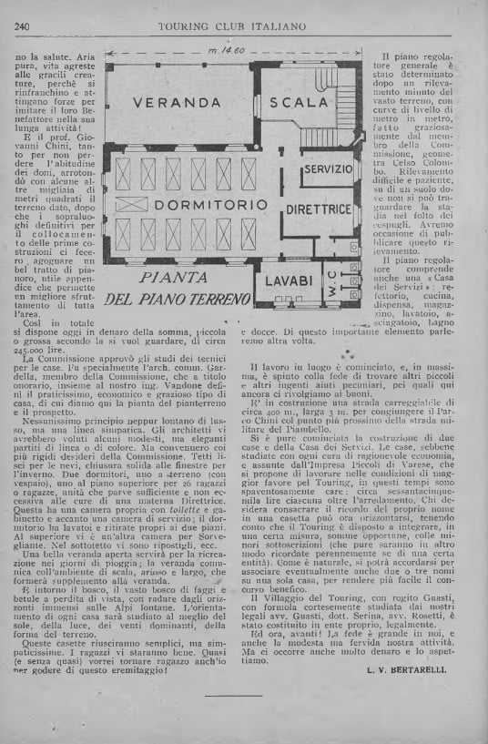 Pianta del futuro Villaggio Alpino del Touring, Rivista Mensile, settembre-ottobre 1919, p. 240
