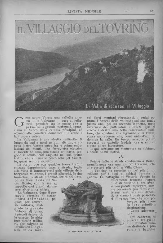 "Il villaggio del Touring", Luigi Vittorio Bertarelli, Rivista Mensile, maggio-giugno 1919, pp. 101-106
